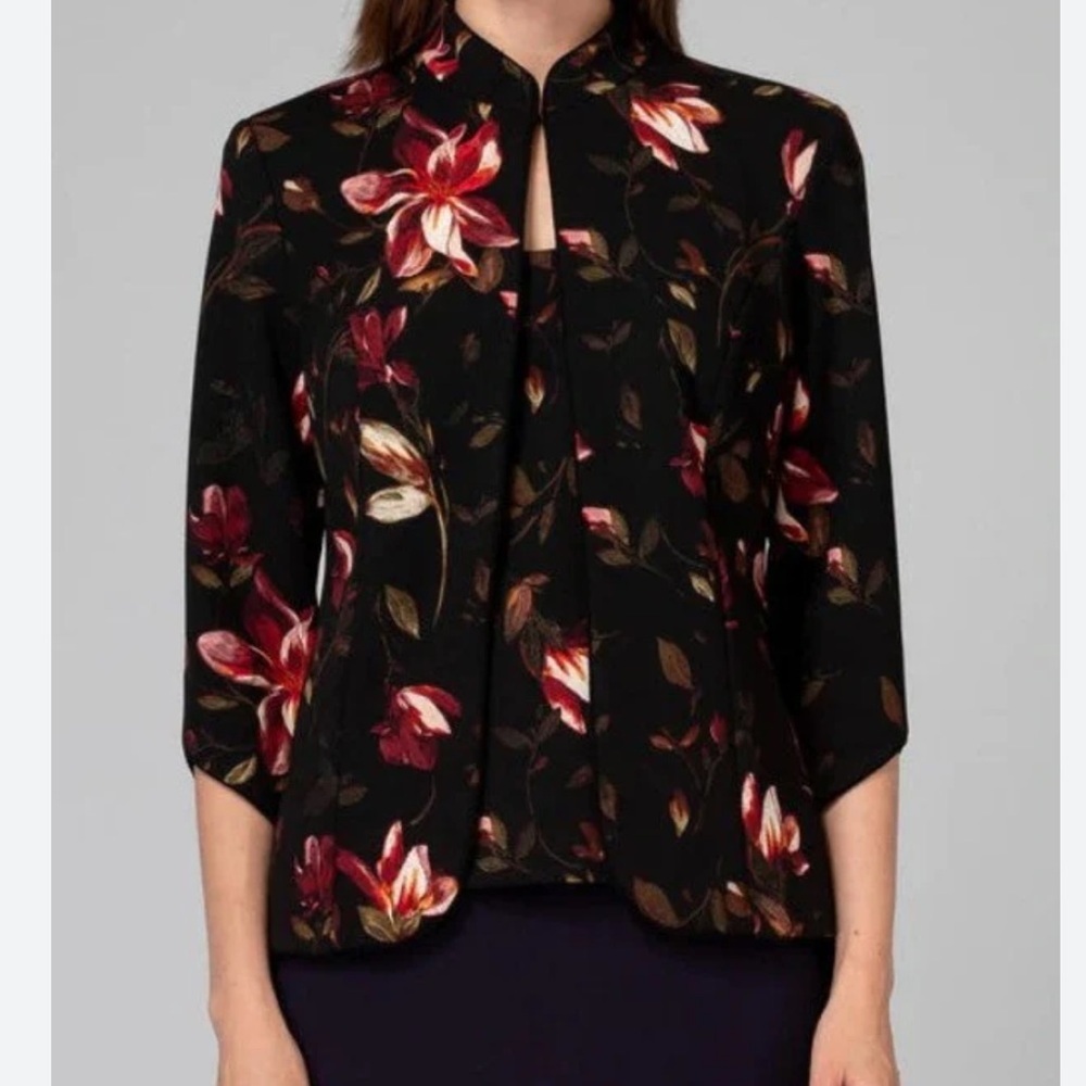 JOSEPH RIBKOFF Womens Size 8 Tailored Jacket Floral  Lightweight Black Red